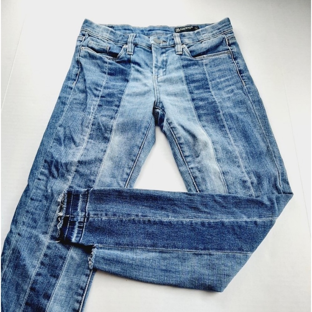 Blank NYC Womens Skinny Jeans Size 26 Blue Patchwork Raw Hems Low Rise